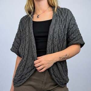 Coldwater Creek Grey Cable Knit Short Sleeve Cardigan Sweater